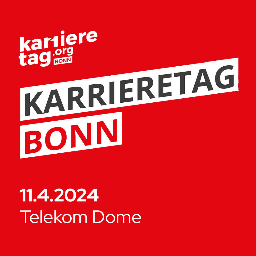 Rotes Banner mit dem Logo des Karrieretages Bonn 2024